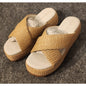 Oasis Society Fresno Womens 8 Natural Raffia Platform Sandals Slip On NIB $80