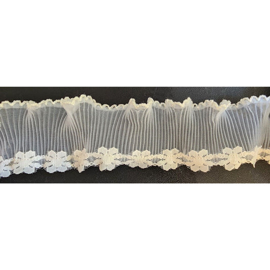 2" Ruffled Gathered - White Daisy Lace Trimming - 24 Yards! (bad Lighting)