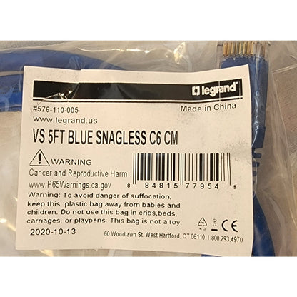 (Pk of 10) -Patch Cable - #576-110-005 - VS 5FT Blue Snagless C6 CM - #77954