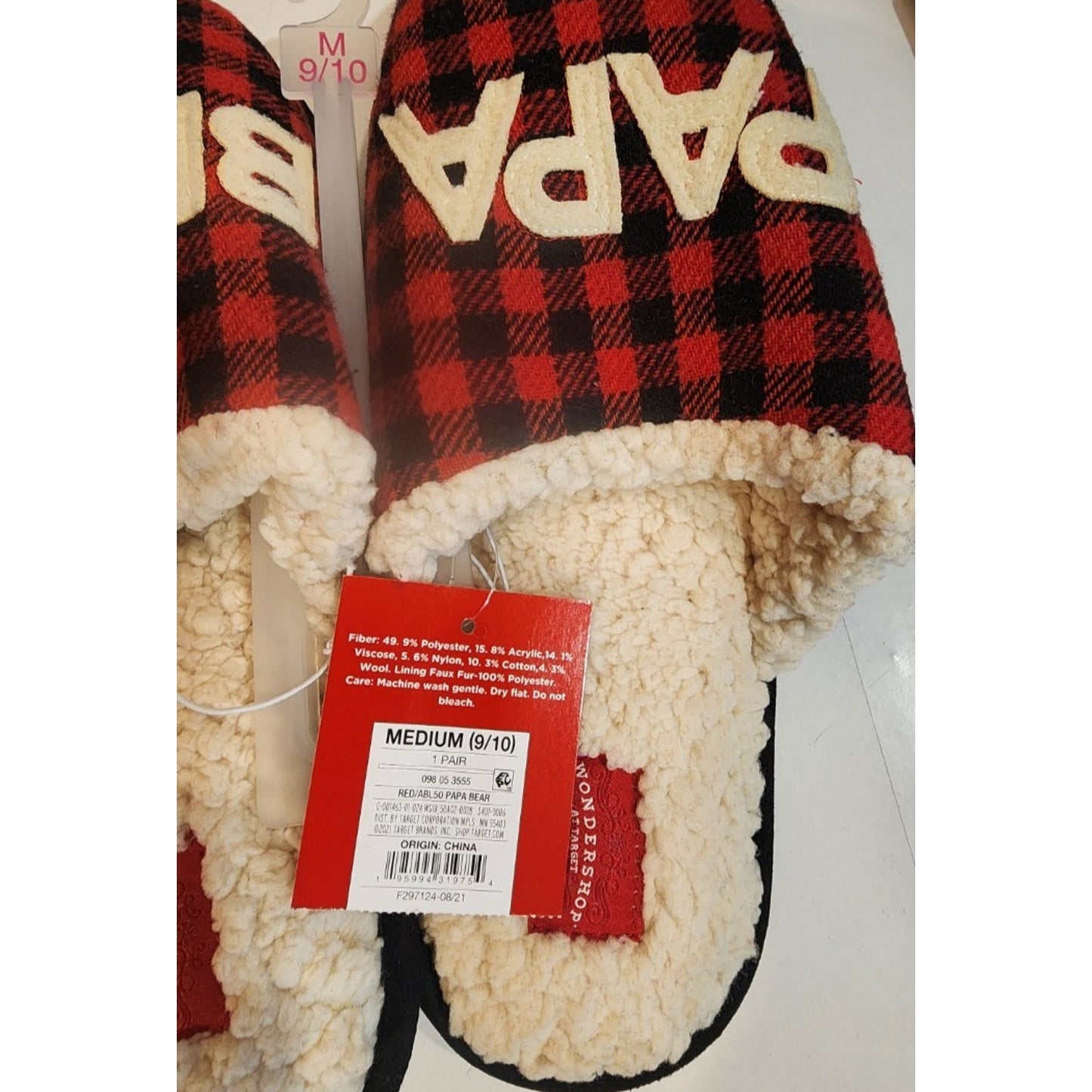 Wondershop - Men's - Papa Bear Slippers - Medium Size 9/10 - Buffalo Plaid