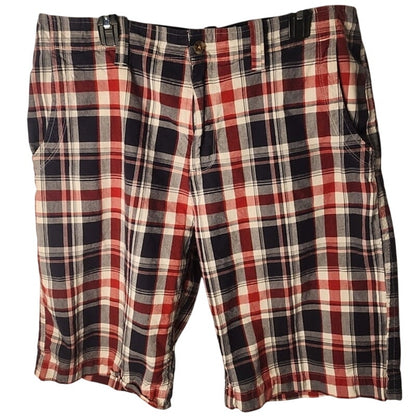 Arizona Jean Co Mens Size 38 Plaid Shorts Red Black Gray White Flat Front