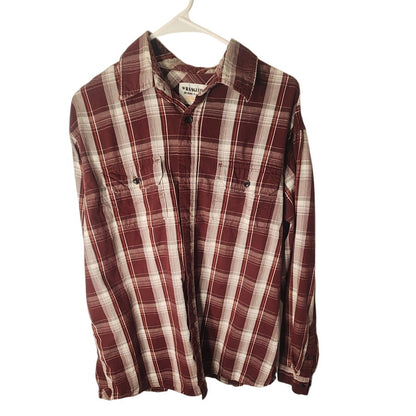Wrangler Mens XL Button Down Shirt Maroon White Gray Plaid WPL 6428 Casual