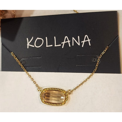 KOLLANA 14K Gold‑Plated Pendant Necklace – Rose Quartz Style Gemstone NEW