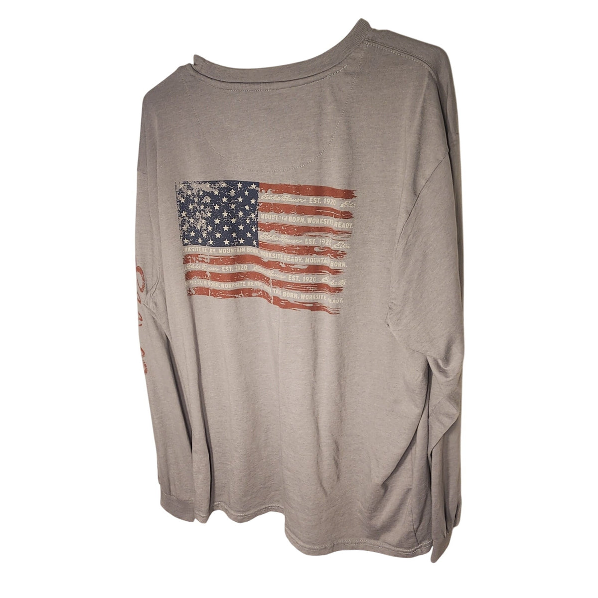 Eddie Bauer Workwear Mens XXL Long Sleeve Pocket T-Shirt Gray US Flag Graphic