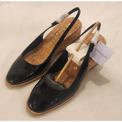 Aerosoles Aria Black Patent Slingback Wedge 11M NIB Comfort Shoes