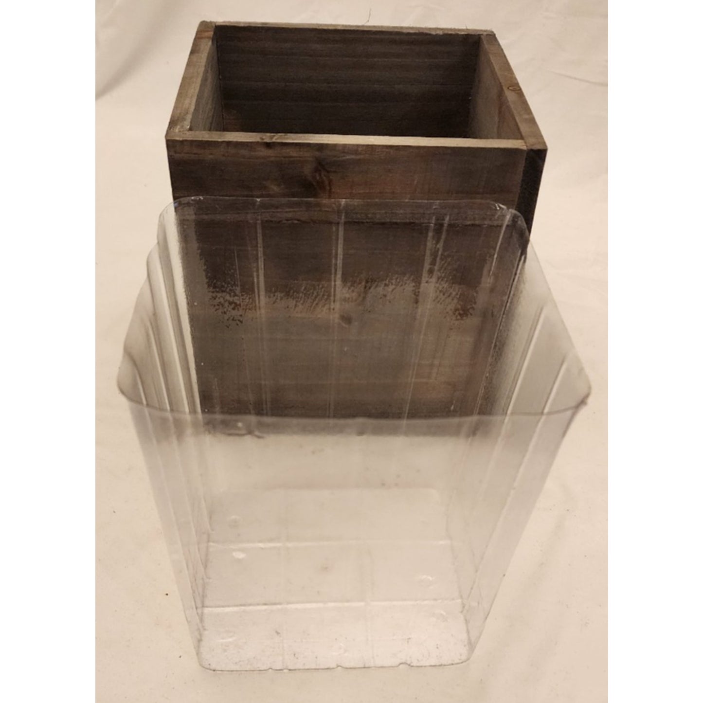 Rustic Woodland Planter Box with Plastic Insert - Abt. 7"X7"X7" - Opening 6X6"