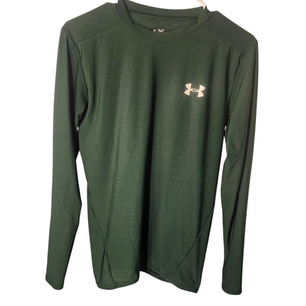 Under Armour Mens HeatGear Long Sleeve Athletic Shirt Green Size Large