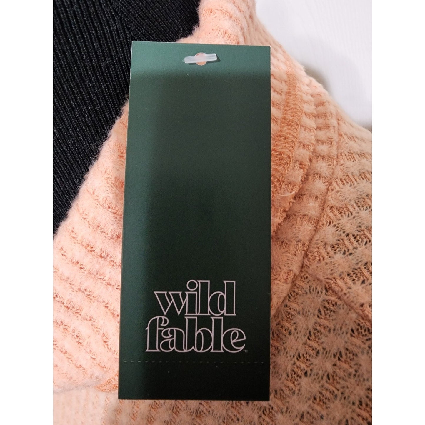 Women's Long Sleeve Turtleneck Cropped Shirt -Peach Orange -waffle material - XL