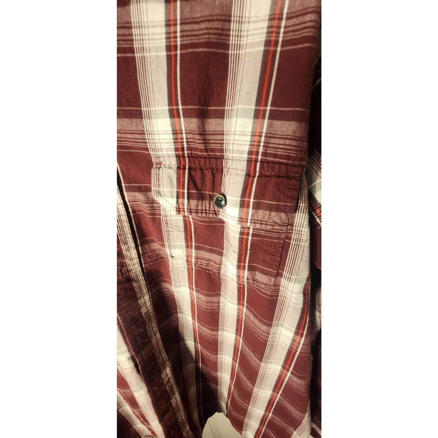 Wrangler Mens XL Button Down Shirt Maroon White Gray Plaid WPL 6428 Casual