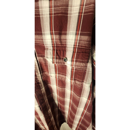 Wrangler Mens XL Button Down Shirt Maroon White Gray Plaid WPL 6428 Casual