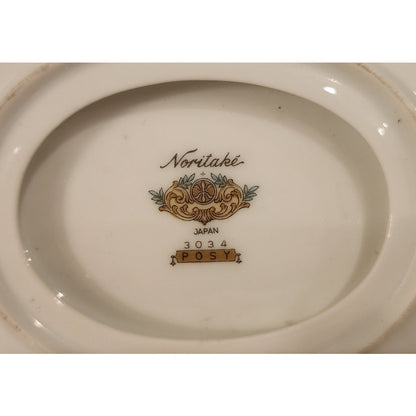 Vintage Noritake Fine China Gravy Boat with Attached Underplate Teal Floral Gold