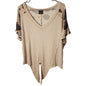 Daytrip Women’s Short Sleeve Ribbed V‑Neck Top Beige Brown Pattern Size Large