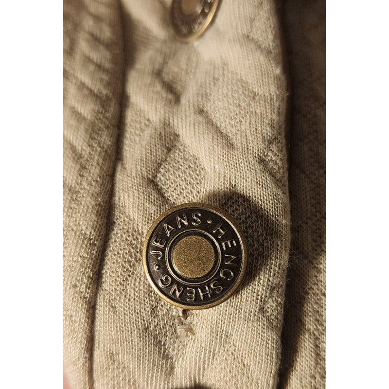 Mens XXL Beige Knit Long Sleeve Henley Pullover Sweater Jeans Hengsheng