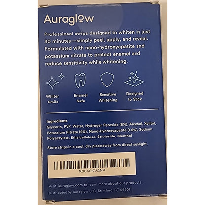 Auraglow Whitening Strips 2‑Pack – 14 Treatments Each – 8% HP – NEW