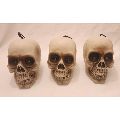 3 pack -Animated Lighting Hanging Skulls -Eyes light, mouth moves, sound effects