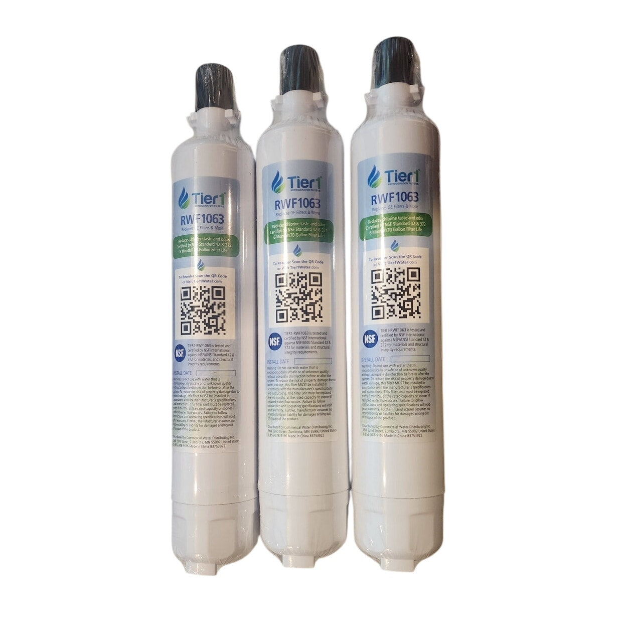Pack of 3 - Tier 1 RWF1063 Refrigerator Water Filter.
