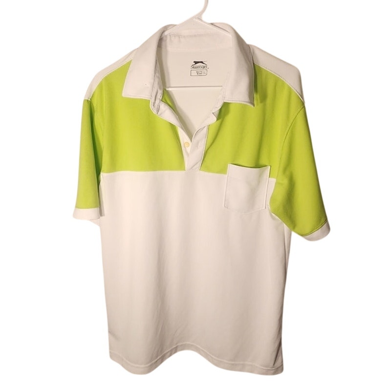 Slazenger Mens Golf Polo Shirt Size L White Lime Green Short Sleeve Performance
