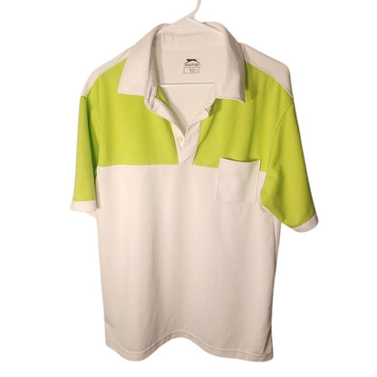 Slazenger Mens Golf Polo Shirt Size L White Lime Green Short Sleeve Performance