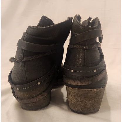 Black Ankle Boots Braided Strap Boho Style Women’s Size 9M