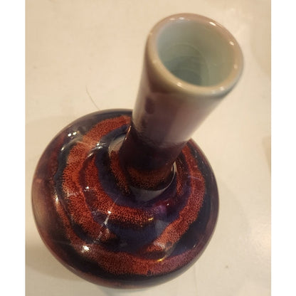 Hand‑Glazed Art Pottery Vase – Multicolor Swirl – 6" Tall – Unmarked
