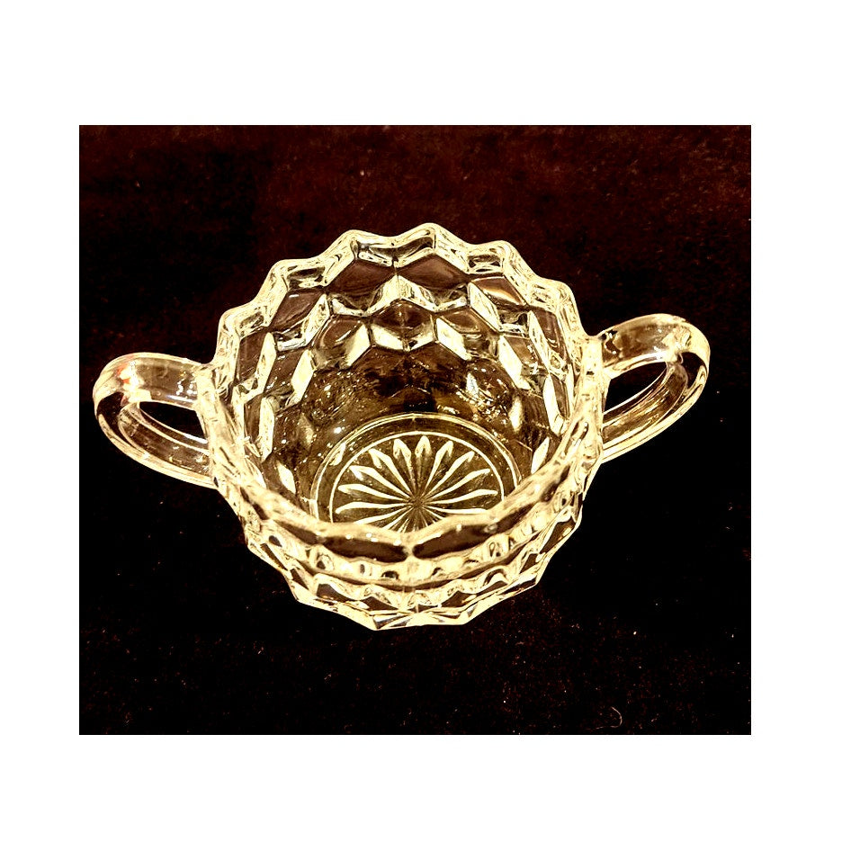 Vintage Pressed Glass Cream & Sugar Set Honeycomb Pattern Seed Bubbles 2.5" Tall