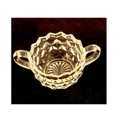 Vintage Pressed Glass Cream & Sugar Set Honeycomb Pattern Seed Bubbles 2.5" Tall