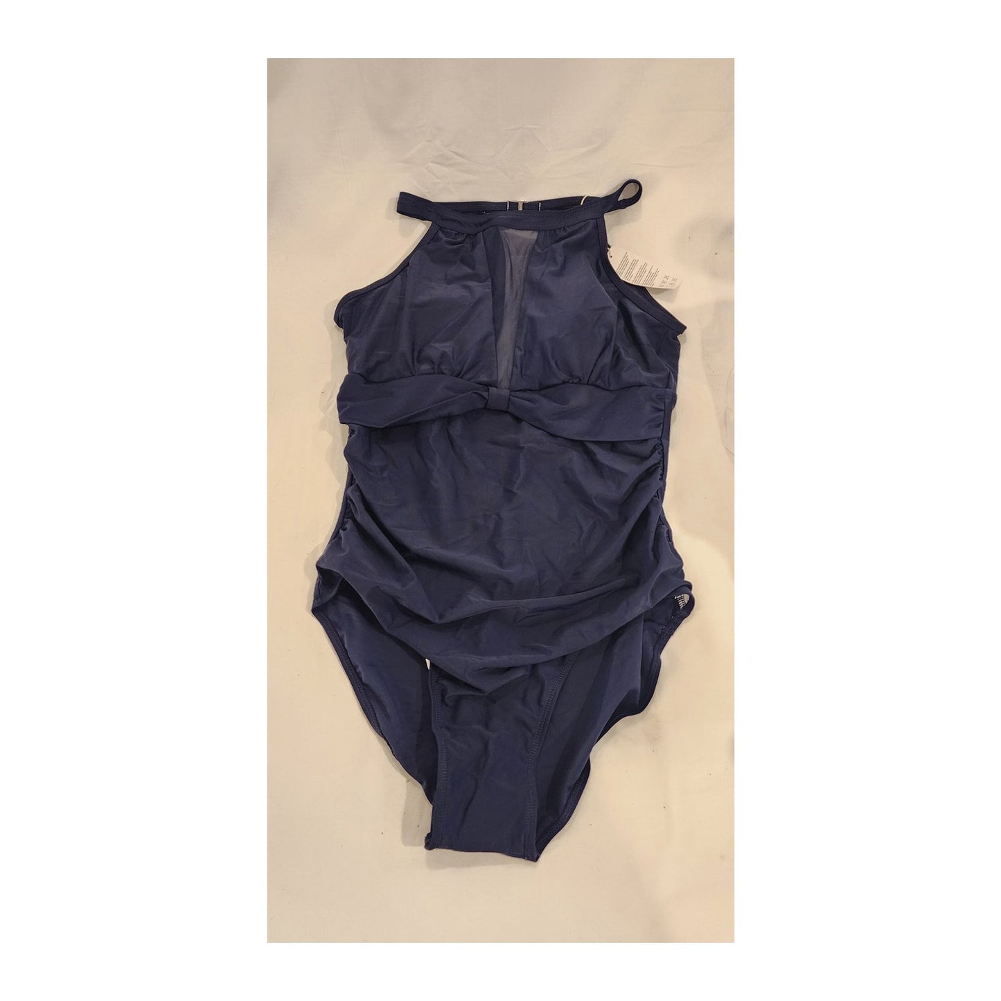 2CRAZY Women’s One‑Piece Tankini Swimsuit XL Navy Blue Mesh Detail