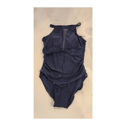 2CRAZY Women’s One‑Piece Tankini Swimsuit XL Navy Blue Mesh Detail