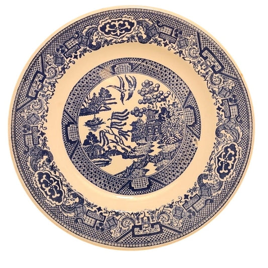 Willow Ware Royal China Underglaze Blue/White Dinner 9 inch Plate - Firing Flaw