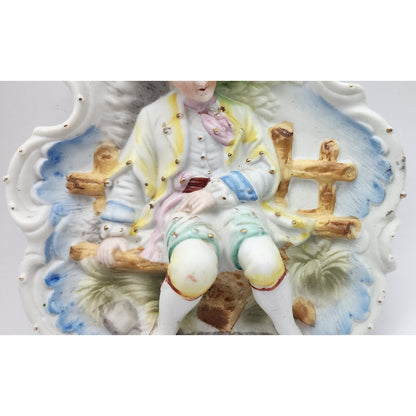 Chase Victorian Wall Plaque - Porcelain 3D - Man Park Bench- Hand Painted Japan