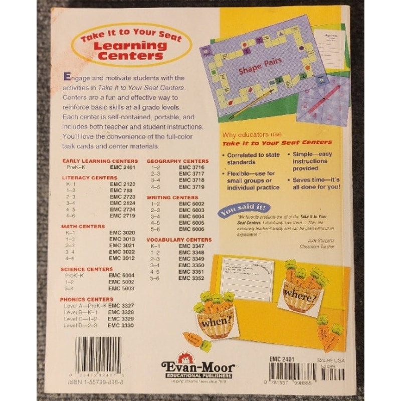 Evan-Moor Take It To Your Seat Centers Book Lot EMC 2401 5002 3716