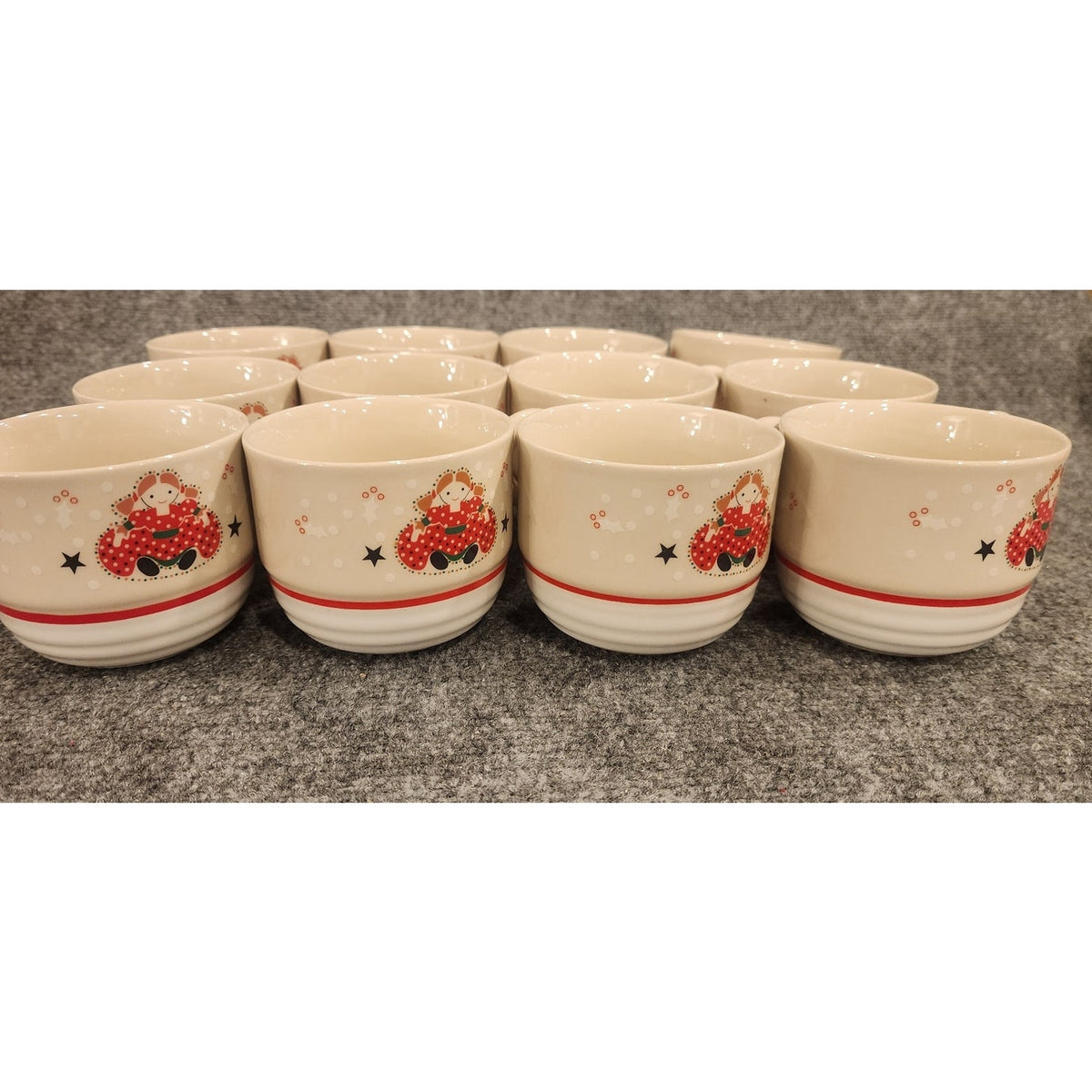 Set of 12 Vintage Epoch Holiday Joy 8200 Christmas Coffee Mugs Cups