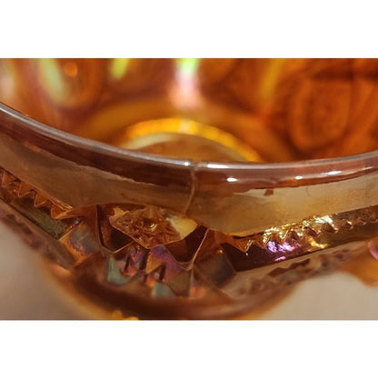 Vintage Marigold Carnival Glass Punch Cup Iridescent Geometric Starburst Mug