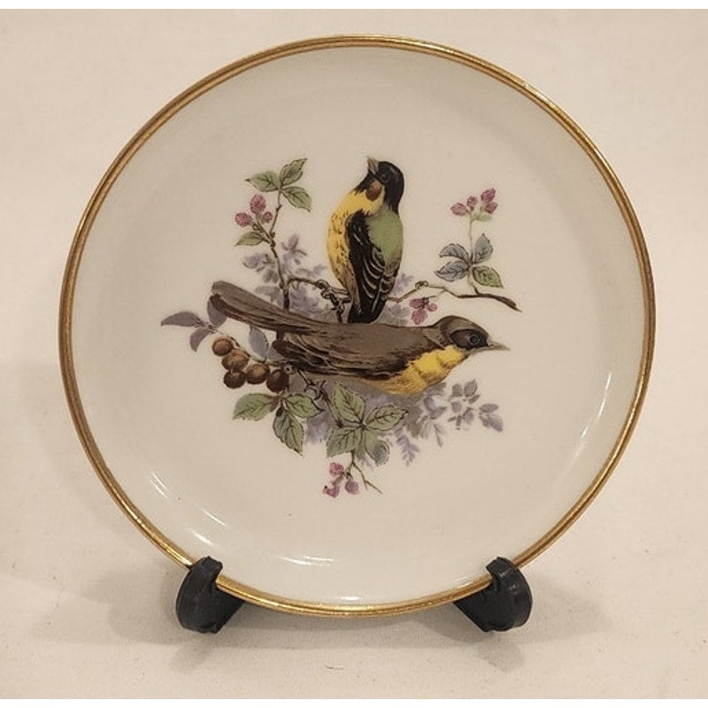 Kaiser W. Germany Porcelain Bird Plate 4" Gold Rim with Stand