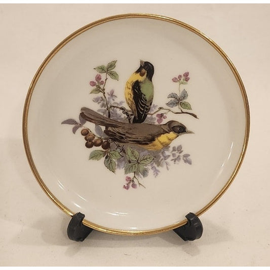 Kaiser W. Germany Porcelain Bird Plate 4" Gold Rim with Stand