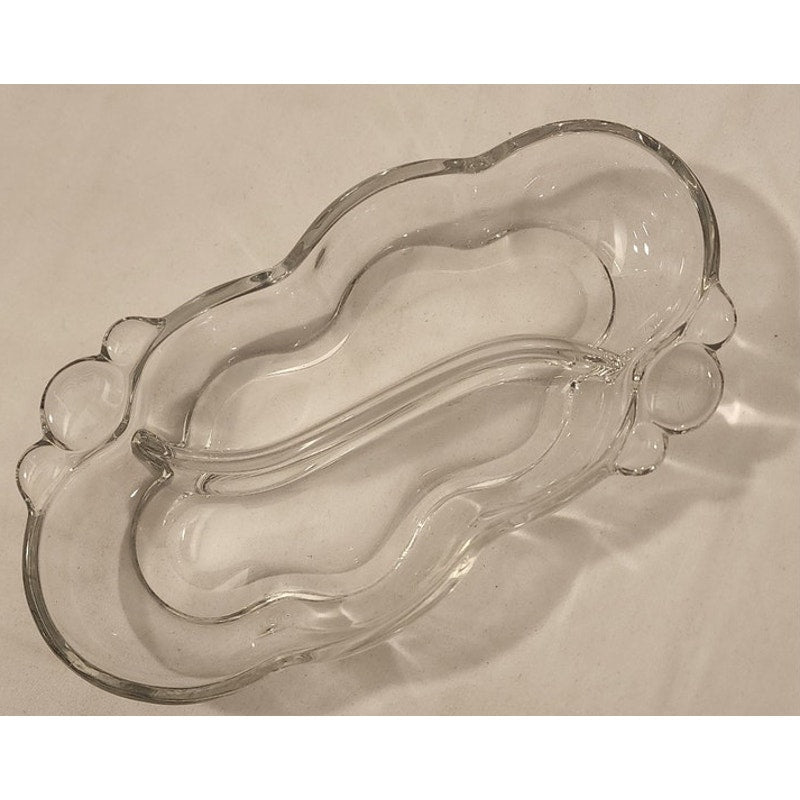 Vintage Bubble Glass Divided Dish – Two‑Section Relish/Serving Dish – Clear