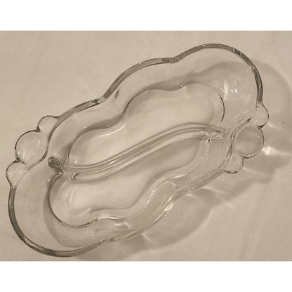 Vintage Bubble Glass Divided Dish – Two‑Section Relish/Serving Dish – Clear