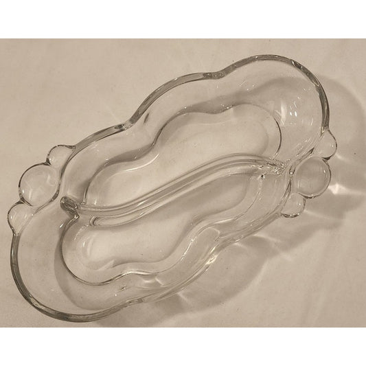 Vintage Bubble Glass Divided Dish – Two‑Section Relish/Serving Dish – Clear