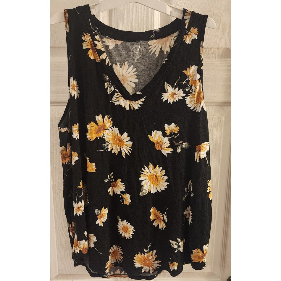 Cute Daisy Blouse - Black, Yellow and White - Floral, Maurices 24/7 - XL