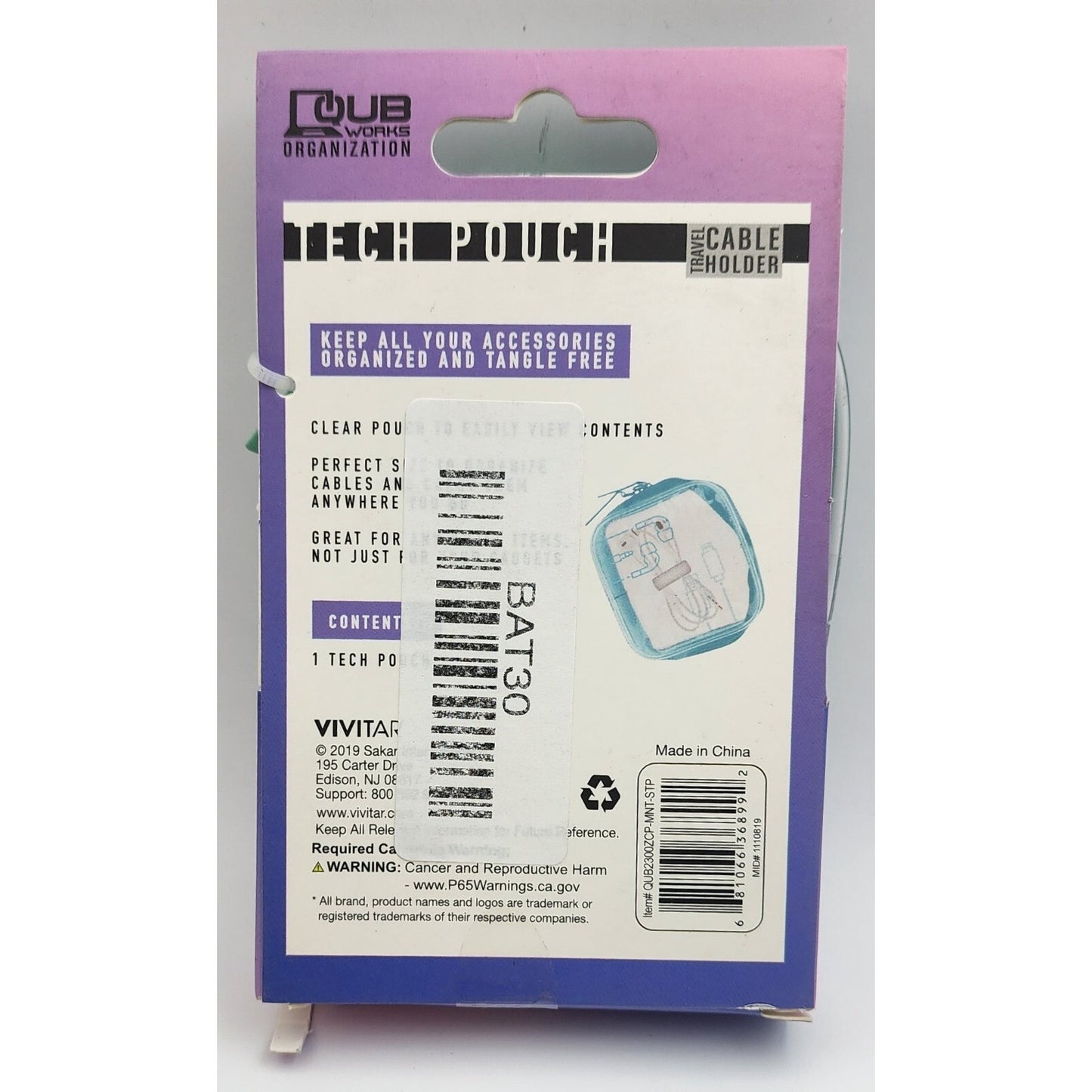 Tech Pouch for Ear Buds, Etc. - Travel Cable Holder - Mint Color