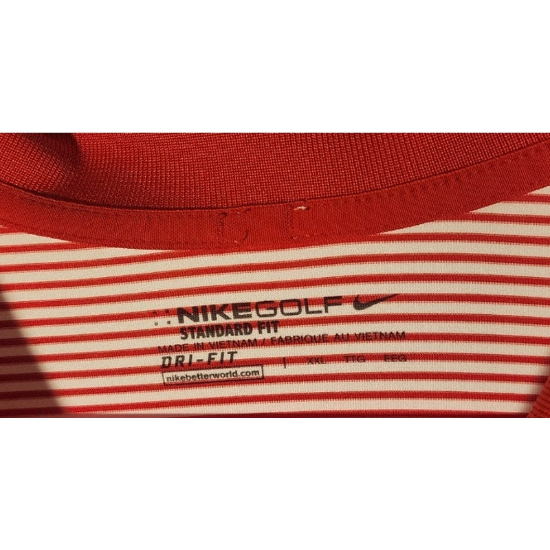Nike Golf Dri-Fit Mens Striped Polo Shirt XXL Short Sleeve Red White Athletic