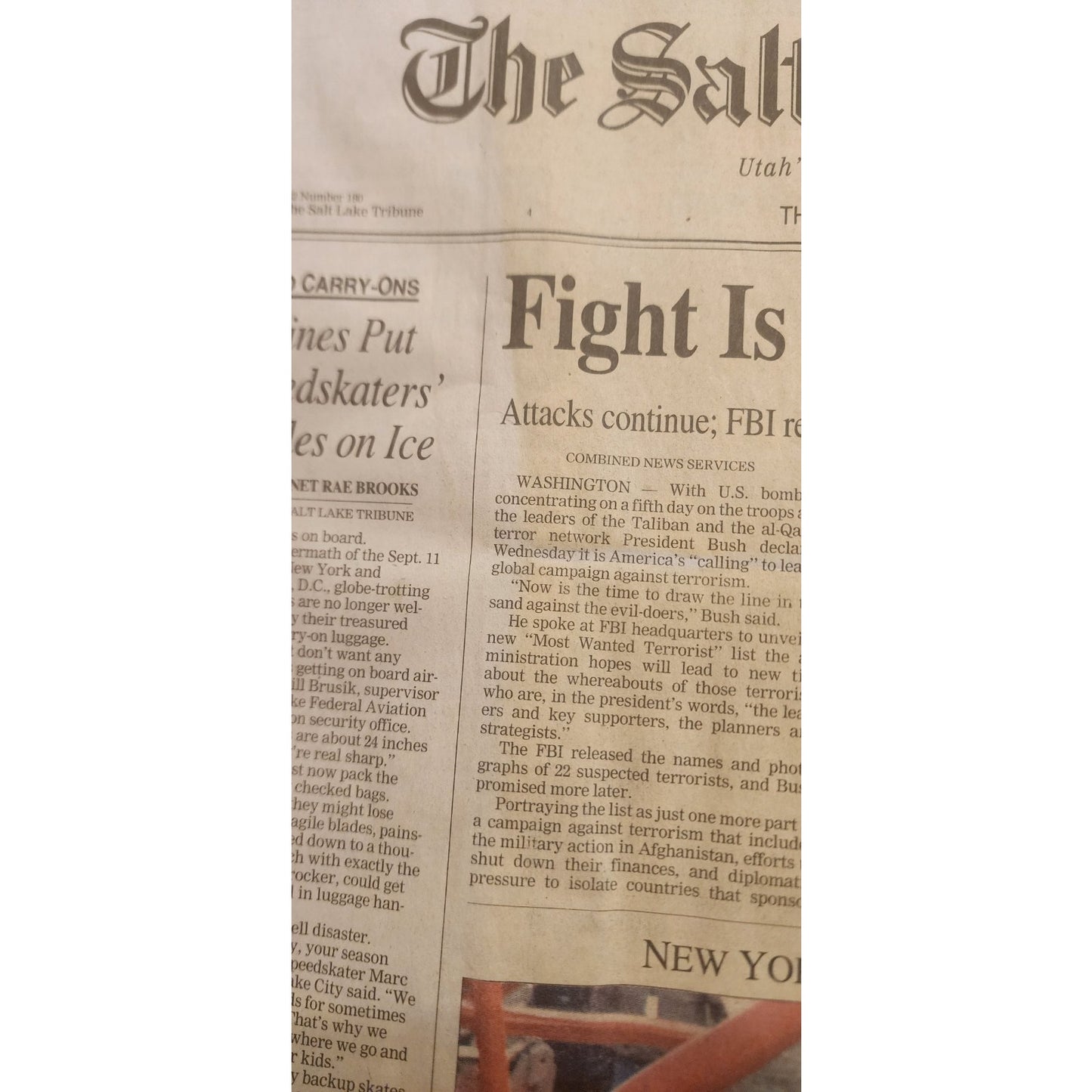 9/11 newspaper - Salt Lake Tribune 9/12/2001 - and 10/11/2001 1 month after