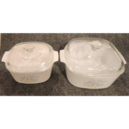 CorningWare Country Cornflower Casserole Dish Set 2 Nested Pyrex Lids 8.5 10.25