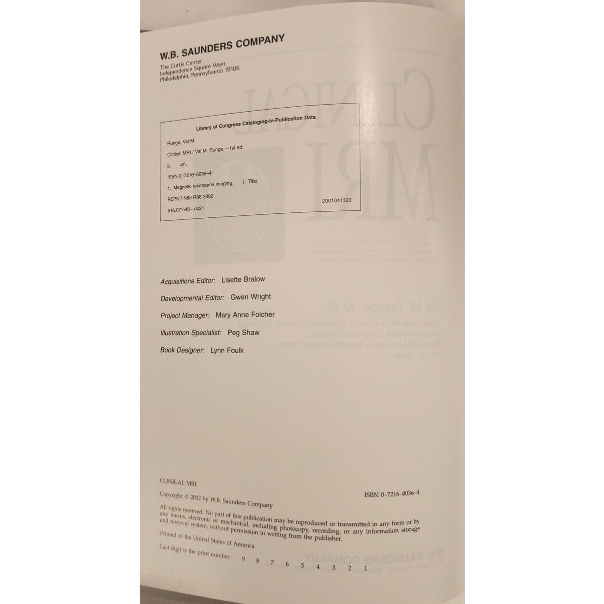 Clinical MRI – Val M. Runge – Hardcover – Good Condition