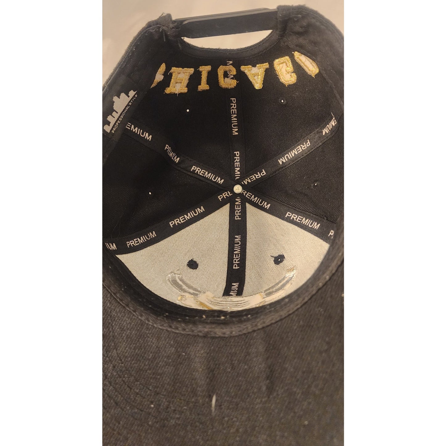 Chicago Bull Head 23 Snapback Hat Black Gold Adjustable Cap
