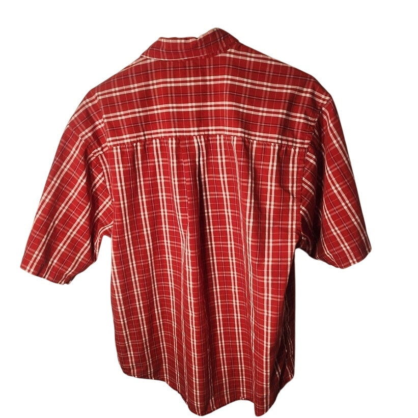 Puritan Mens Short Sleeve Button Down Shirt Size L 42 44 Red White Plaid