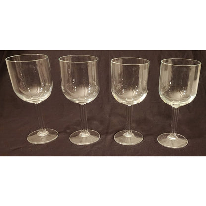 Vintage Hand Blown Lead Crystal Water Wine Goblets 7 Inch Set of 4 Flat Stem