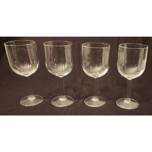 Vintage Hand Blown Lead Crystal Water Wine Goblets 7 Inch Set of 4 Flat Stem