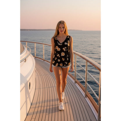 Cute Daisy Blouse - Black, Yellow and White - Floral, Maurices 24/7 - XL