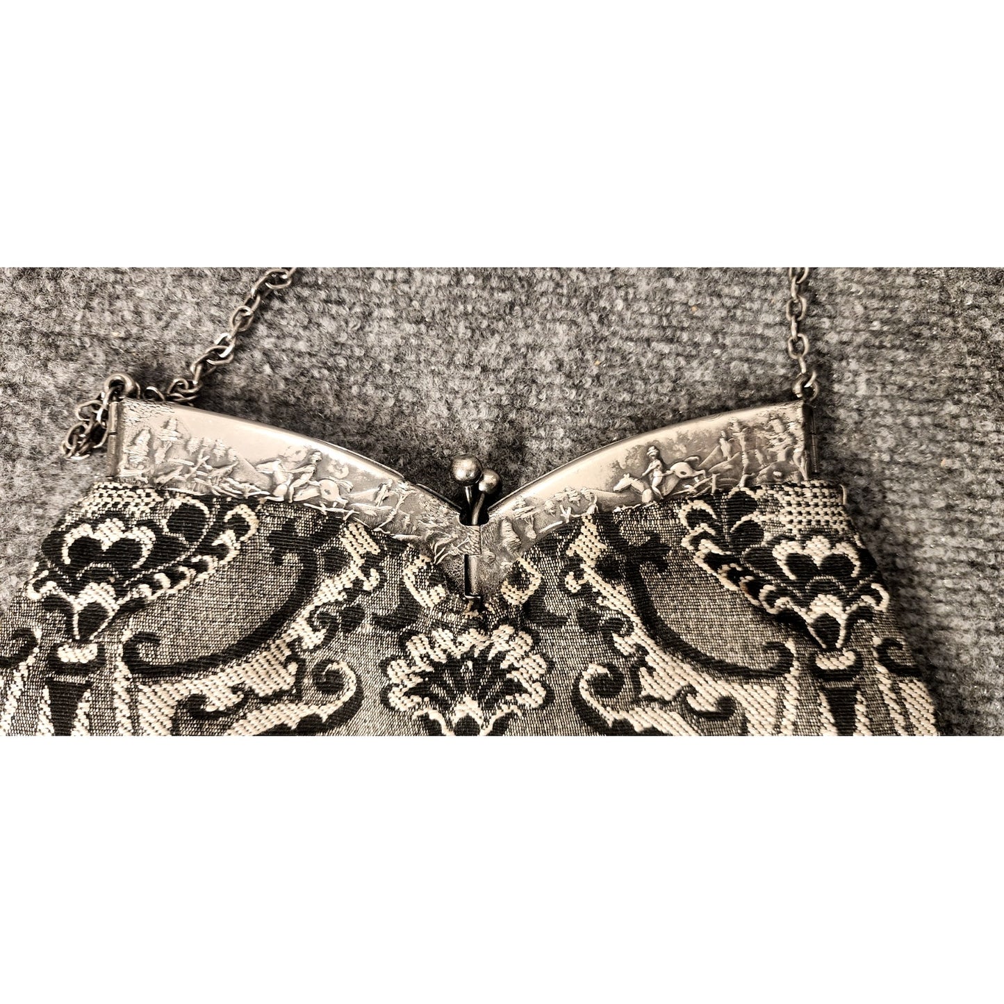 Vintage Renaissance Tapestry Purse Horsemen Raised Pattern Evening Handbag